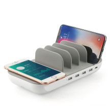 ABS+Silicone 5 Ports USB Standard Wireless Charge Desktop Charger Station for All Mobile Phone and Type C USB Charger Station Cell Phone